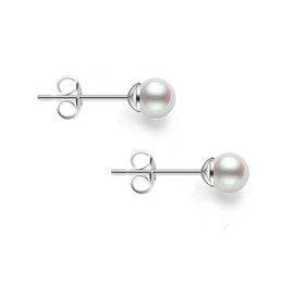 Rakumi Tiny Pearl Studs Earrings Sterling Silver 5mm Round AAAA White Freshwater Pearl Earrings Studs (5mm)