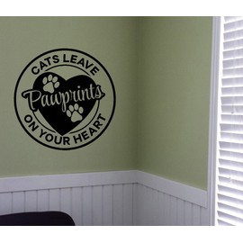 Wall Decor Plus More WDPM3231 Cats Leave Pawprints on Your Heart Wall Decal Art, 23-Inch x 23-Inch, Black