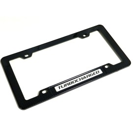 Unbranded SILVER/BLACK TURBOCHARGED ENGINE LICENSE PLATE TAG FRAME - CARBON FIBER LOOK