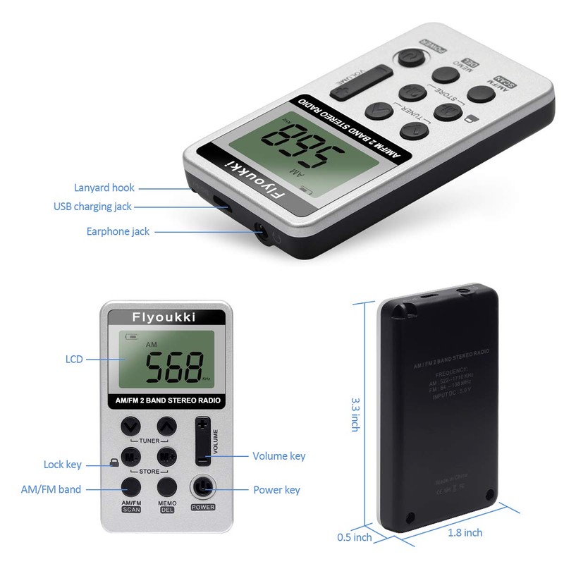 Pocket Small Radio by Flyoukki, Personal Mini AM FM Portable
