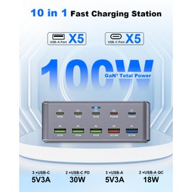 100 W USB C Charger Multiple, 8 Ports Fast Charger Charging Station