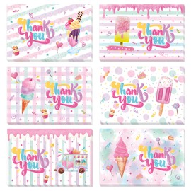 WERNNSAI Ice Cream Thank You Cards - 24 PCS Thank You Cards with Envelopes Stickers for Girls Kids Ice Cream Party Supplies Appreciation Thank You Notes for Summer Birthday Party Graduation