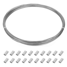 sourcing map 98.4ft (30m)316 Stainless Steel Wire Rope, 5/128" (1mm) 7x7 Standard Core for Boat Marine Hardware, Decking & Picture Hanging Kit with 20 Pcs Aluminum Crimping Sleeves