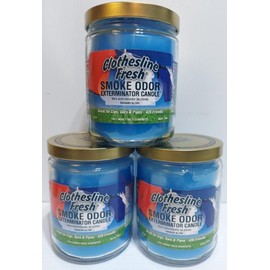 Smoke Odor Exterminator 13oz Jar Candle, Clothesline Fresh Three Pack.
