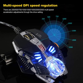 Mechanical Gaming Mouse, Wired USB Mice with Glowing Crystal Ball, 4?Color Breathing Light, for Windows, for Computer Gamer(Black)