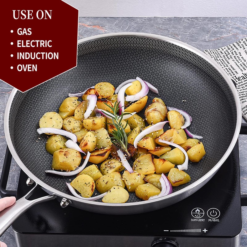 LOLYKITCH 8.5 Inch Tri-ply Hybrid Stainless Steel Non-Stick Sauté Pan