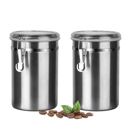 Walktosun Coffee Canister Airtight Coffee Bean Storage Container for Ground Coffee with Lids Stainless Steel Coffee Jar for Coffee Bean, Tea, Flour, Sugar,1.8l/62 Floz（2pcs）