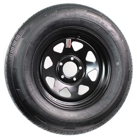 eCustomrim Radial Trailer Tire and Rim ST205/75R15 Load D 15X5 5-4.5 Black Spoke Wheel - 6 Year Warranty w/Roadside