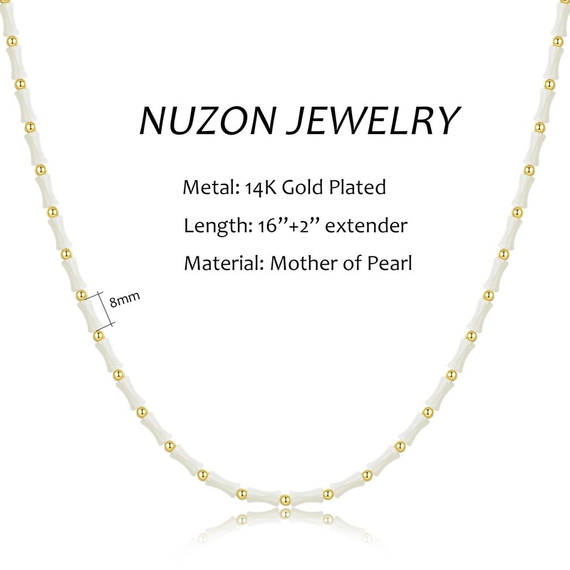 Natural Mother of Pearl Beaded Necklace for Women White Bamboo