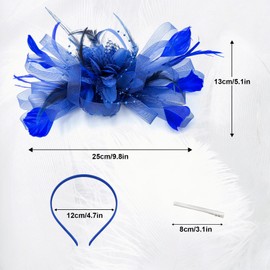 WATAME Women's Fascinators Feathers Mesh Ribbons Hat Tea Party Hats with Headband and Clip Fascinator Hat (Blue)