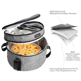 Arineng Pie Carrier, Hard-Sided Design, Insulated Bag For Casseroles, Round Insulated Cooler, Pie Tray With Lid And Handle For Hot And Cold Food Casserole Trays (Grey)