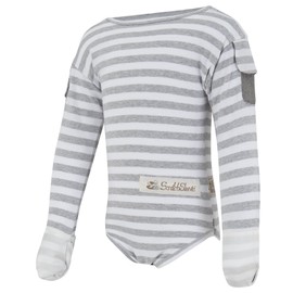 ScratchSleeves | Flip-mitt Bodysuit for Itchy Babies | Grey Stripe | 6-9 Months
