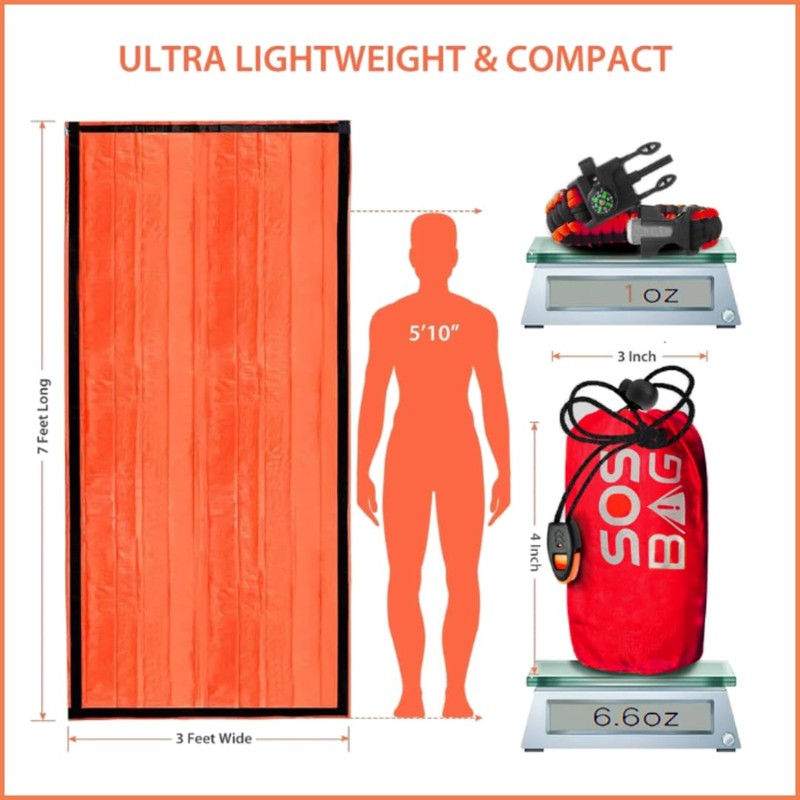 Generic SOS Emergency Sleeping Bag, Ultra-Light, Reflects 90% Body Heat,
