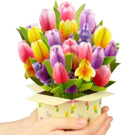 CNLITIHEKA Pop Up Tulip Flower Bouquet Card Get Well Soon Cards 3D Pop Up Birthday Card Thinking of You Greeting Card for Christmas Congratulations Gifts Includes Envelop