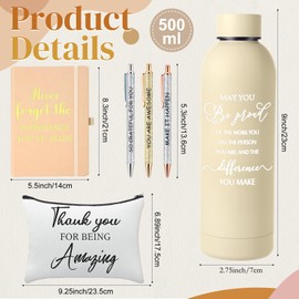 Funnymoom 6 Pcs Employee Appreciation Gift Set 17 oz Stainless Steel Frosted Water Bottle Makeup Bag Notebook Ballpoint Pens Graduation Thank You Gift for Teacher Nurse Colleague Social Worker(Yellow)