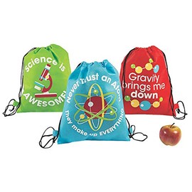 Fun Express Science Party Drawstring Backpacks (12 Pieces) Party Favor Bags, Science Camp Accessories, Science Party Supplies For Kids