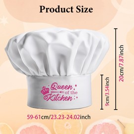 PLIGREAT White Chef Hat Queen of the Kitchen Pink Quote Chef Hat Adjustable Kitchen Cooking Hat Cute Crown Fork Pattern Cooking Cap for Women Mom Wife Grandmother Sister Friend
