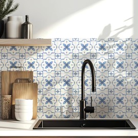 meihea 30 Pack, 4x4 Inch French Country Tile Decals, Light Blue Watercolor Peel and Stick Backsplash, Classic Vinyl for Kitchen Decor