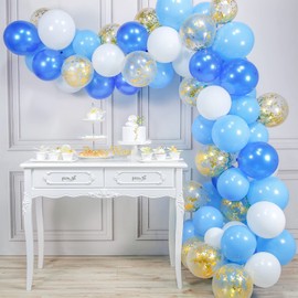 PartyWoo Balloons Blue White Pack of 70 12 Inch Balloons Blue, Light Blue Balloons, White and Sparkle Balloons Gold, Blue Gold for Royal Birthday, Baby Shower Boy