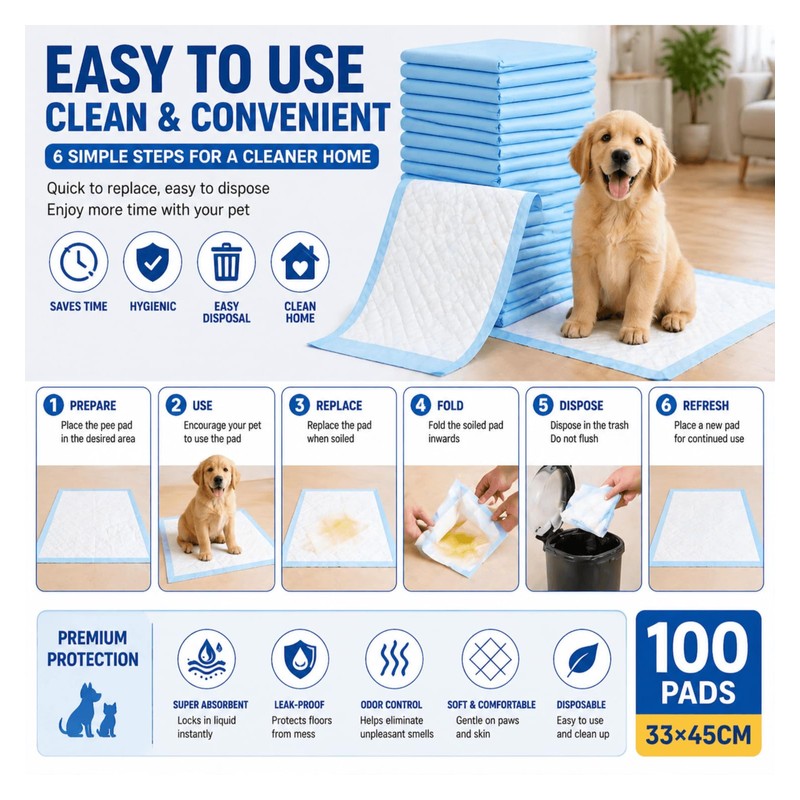 Puppy Pads 100 Count, 13" x 18" (33 x 45