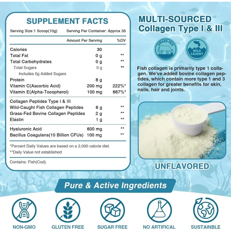 Colageno Hidrolizado Marino Vitamina Probioticos Sabor