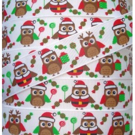 7/8 CHRISTMAS CANDY HOOTS LOLLIPOPS & PRESENTS GROSGRAIN RIBBON OWL 4 HAIRBOW