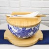 White Blue Koi Fish 28Oz Donburi Ramen Bowl With Lid