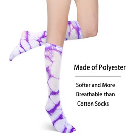 Benefeet Sox Womens Girls Purple Tie Dye Knee High Socks Soft Casual Thin Nylon Tube Socks Teens Funny Long Sock Cozy Calf Sock Knee High Stockings, Tie Dye Purple