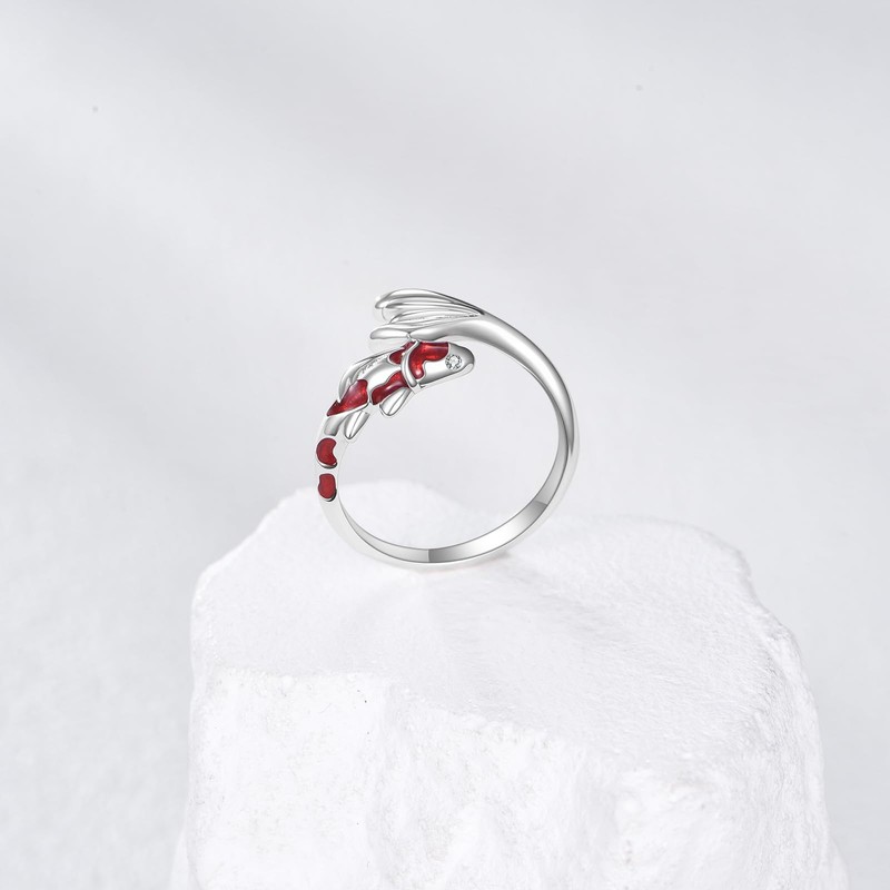 HBLICY Koi Fish Ring Sterling Silver Adjustable Open Ring Lucky