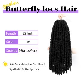 Forevery Butterfly Locs Crochet Hair 22 Inch Distressed Locs Crochet Hair for Black Women 6 Packs Fairy Butterfly Locs for Daily, Easy to install and maintain (22 Inch-6 Packs-1#)