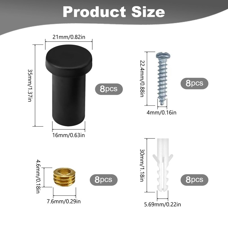 Mailfull Coat Hooks Black Pack of 8 Towel Hooks with