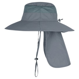 UPF 50+ Wide Brim Sun Hat Neck Flap Outdoor Fishing Hiking UV Protection Cap