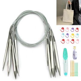 Mdoker Circular Knitting Needles Set with Tote Bag 32-inch Long Knitting Needles Round Needles,Metal Knitting Needles for Beginners,Scarves Blankets