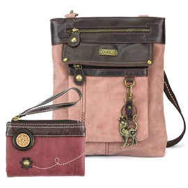 CHALA GEMINI Crossbody Faux Leather Gift Messenger Bag with Double Zip Wallet (Slim Cat_Dusy Rose)