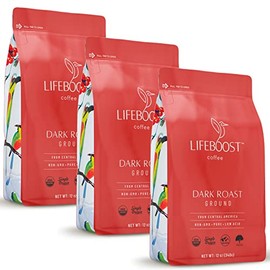Lifeboost Coffee 3 Pack Dark Roast Ground Coffee - Low Acid Single Origin USDA Organic Coffee - Non-GMO Ground Coffee Beans Dark Roast Third Party Tested For Mycotoxins & Pesticides - 12 Ounces