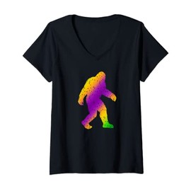 Womens Bigfoot Mardi Gras Confetti Silhouette - Sasquatch Party V-Neck T-Shirt