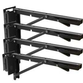 12 Inch Double Fittings E Track Shelf Bracket - Durable Hinged Collapsible Table Brackets - 4 Pack Black Powder Coating E-Track Accessories for etrack Workbench Shelves