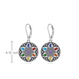 Mandala 7 Chakra Earrings for Women Sterling Silver Lotus Flower Earrings Dangle Drop Chakra Gifts Yoga Mandala Jewelry