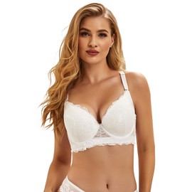 ohyeahlady Women's Push Up Bra Lace Soft Padded Underwire Bras Plus Size Full Coverage Bra White 36D