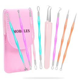 Pimple Popper Tool Kit, MORGLES 14-Heads Professional Stainless Acne Zit Popper Extraction Tools for Facial Nose with Leather Case