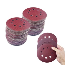 Nutabevr Set of 80 Velcro Sandpaper, 8 Holes, Random Orbital Sanding Discs, Diameter 125 mm, Round Velcro for Random Orbital Sanders, Sanding Sheets Grit 40/60/80/100/120/180/240/320