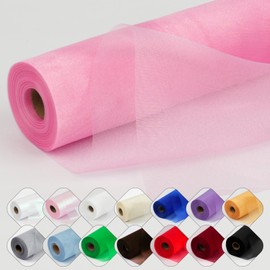 ICOSHOW Crystal Organza Fabric Tulle 11 Inch by 50 Yards Sheer Tulle Rolls for DIY Craft Wedding Party Baby Shower Decor Gift Wrapping Party Supplies (Light Pink)