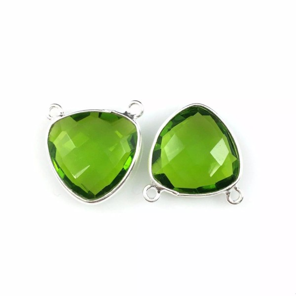 Bead Union Bezel Gem Links- Sterling Silver-Small Trillion-15mm- Peridot Quartz