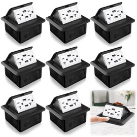 Hoolerry 8 Pack Pop up Floor Electrical Outlet Cover Box Kit with 4.8A USB Charger 20Amp Waterproof Weatherproof Floor Tamper Resistant Outlet Receptacle for Countertop Home (Black)