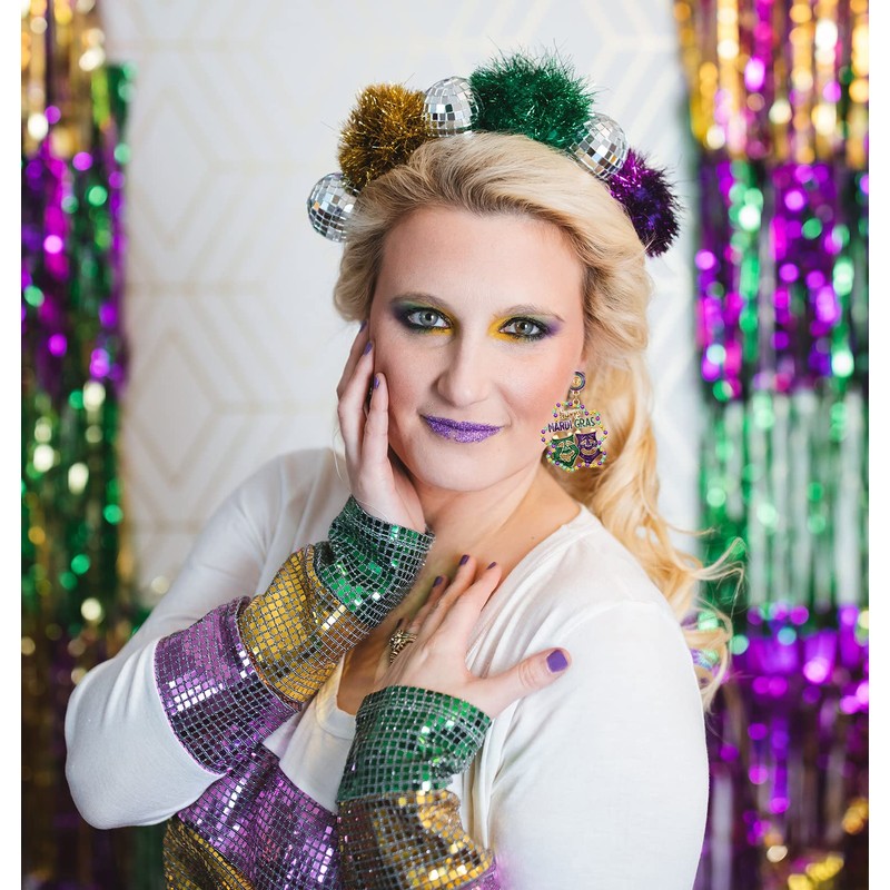 Mardi Gras Earrings Glitter Fleur De Lis Mask Dangle Earrings