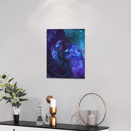 Tijuboni Dragon Decor Wall Art Blue Space Galaxy Pictures Dragon Canvas Prints Painting Modern Home Framed Artwork for Bedroom Living Room 12"x16"
