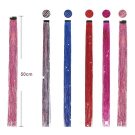 Mcoser 12PCS Red Hair Tinsel Extensions,Clip in Hair Tinsel,Sparkle Glitter Highlights Hairpieces,Straight Hair Extensions for Women Girls Party Cosplay