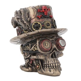 Veronese Design 4.5 Inch Steampunk Cross Bones Top Hat Motor Skull Antique Bronze Finish Sculpture Table Top Figurine