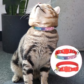 CHUKCHI Cat Collar Breakaway Bling Diamond Rhinestone with Bell Adjustable for Cats and Kitten Girl boy (Red)