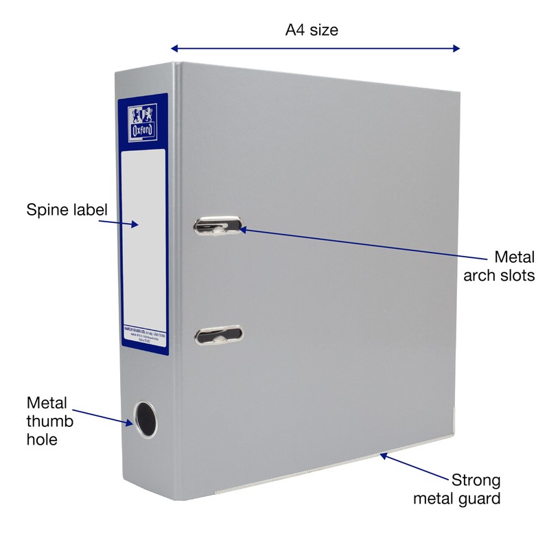 Oxford Premium A4 Lever Arch File, Silver Single Folder, Heavy